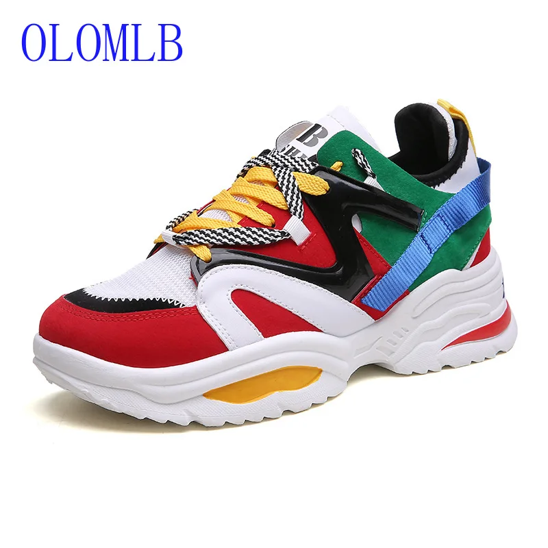 

OLOMLB Fashion Vulcanize Shoes 2019 Platform Couple Shoes Women Flats Female Chunky Sneakers Walking Women Shoes Big Size 35~46