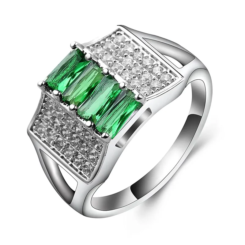 Bague Homme, квадратные полосы, для офиса/карьера, кольцо на палец, проложенный кубическим цирконием, кристалл, трендовые ювелирные изделия для женщин, кольца, Зеленый Кристалл - Цвет основного камня: CR2713