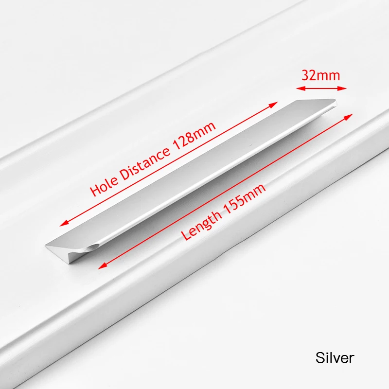 NAIERDI скрытые ручки шкафа алюминиевый сплав кухонный шкаф ручки для выдвижных ящиков дверное оборудование для обработки мебели черное золото - Цвет: Silver 128mm