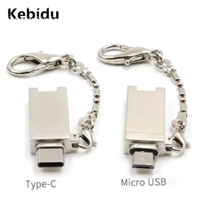 

kebidu Mini Type C Micro USB OTG Memory Card Reader Aluminum Adapter with Keychain for Micro SD/TF PC Computer for xiaomi