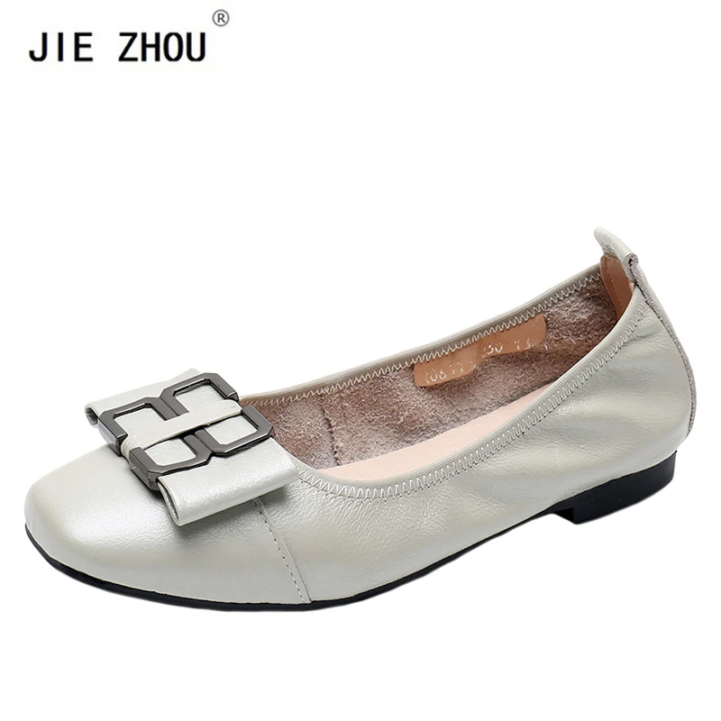 

Butterfly-knot Buckle Women Ballet Flats Genuine Leather Soft Sole Office shoes Woman Casual Driving Flats
