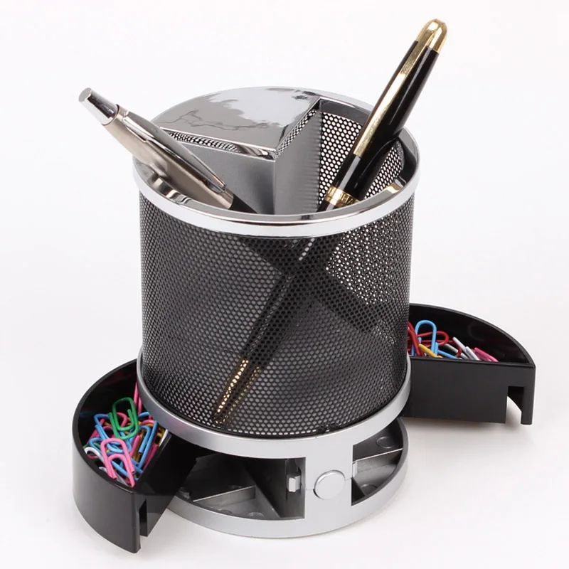 Multifunction Pen Pencil Holder Digital Calendar Alarm Clock Time Temp Function Metal Mesh For Home Desk Office Supplies WXV Sal