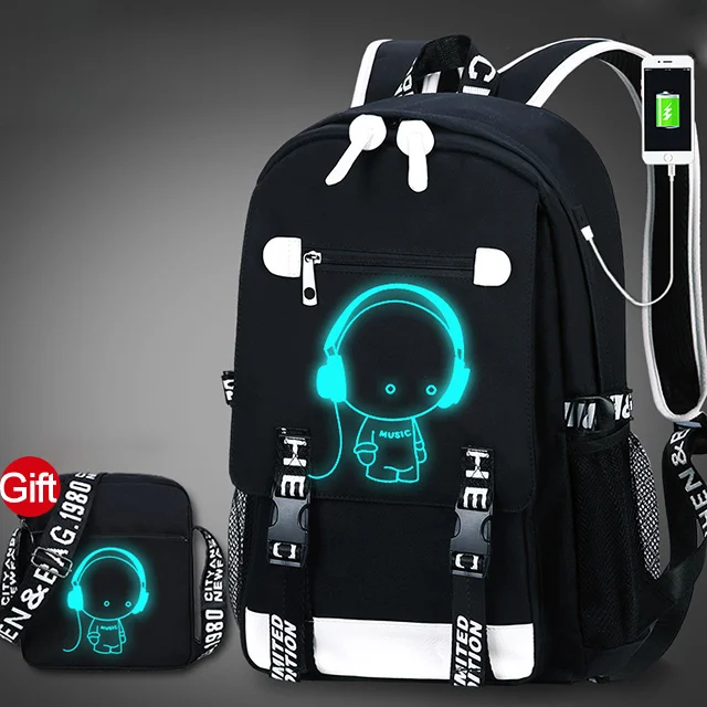 Student School Backpack 3D Luminous Animation USB Charge School bag for Teenager boy anti-theft children's backpack schoolbags - Цвет: Music Shoulder Bag