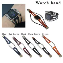 Регулируемый ручной работы Винтаж Модный сплав кожаный браслет часы ремешок Браслет для FitBit Versa часы для 5,"-8,5" наручные