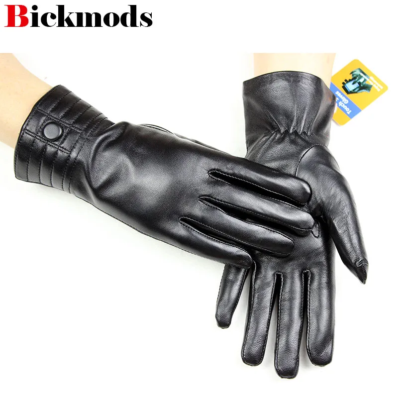 Sheepskin Gloves Women's Touch Screen Gloves Fashion Button Style Thin Velvet Lining Autumn Warmer Genuine Leather Gloves Sheepskin Gloves Women's Touch Screen Gloves Fashion Button Style Thin Velvet Lining Autumn Warmer Genuine Leather Gloves