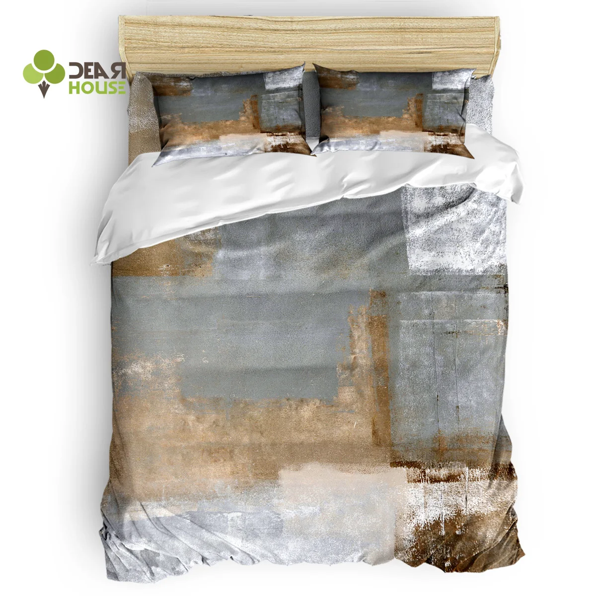 

Dear House Duvet Cover Set Retro Graffiti Art Paint Duvet Cover 4 Piece Bedding Set