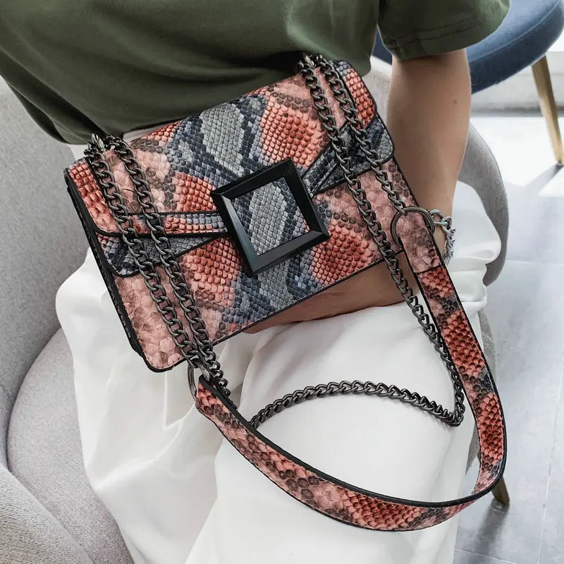 

Serpentine Leather Chain Shoulder Crossbody Bag For Women 2019 Luxury Handbags Women Bags Designer Messenger Bag sac a main 6220