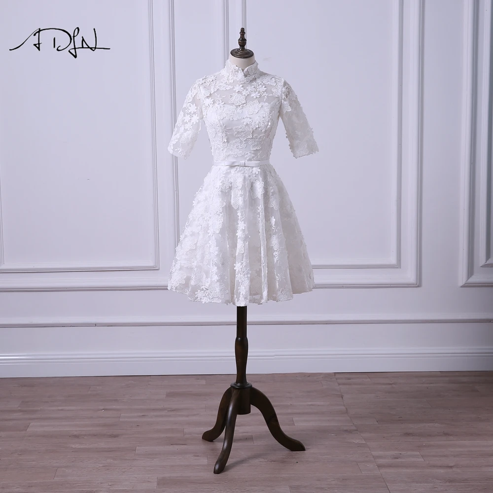Adln Vintage Lace Short Wedding Reception Dress High Collar Half