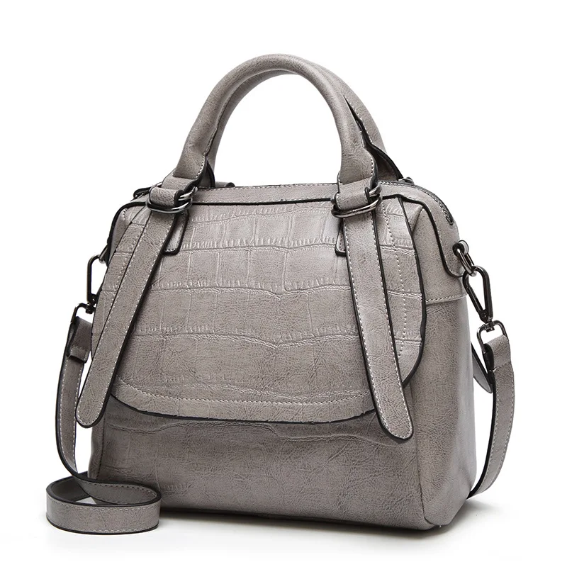 

Oil Wax Leather Handbag Crocodile Pattern Women Shoulder Bag Fashion Female Top-handle Tote Bag Leather Crossbody Bags Black