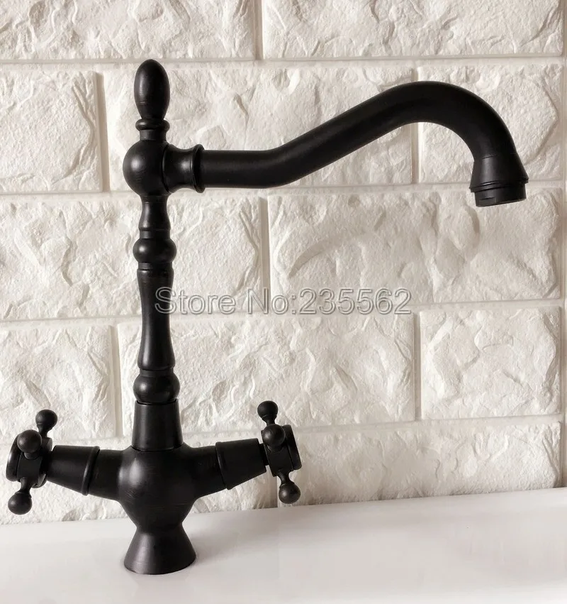 Black Oil Rubbed Bronze Dual Handle Kitchen Sink Faucet Deck Mounted Washbasin Faucets Cold and Hot