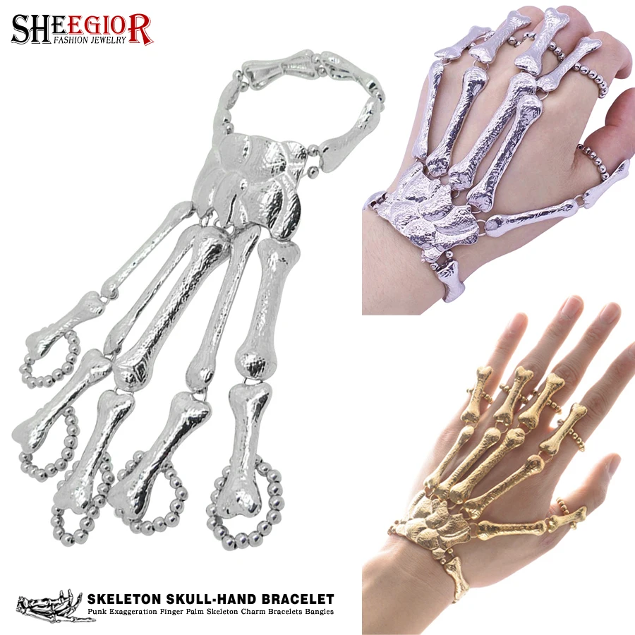 Женские и мужские браслеты в стиле панк с черепом костями золотистые/Серебристые