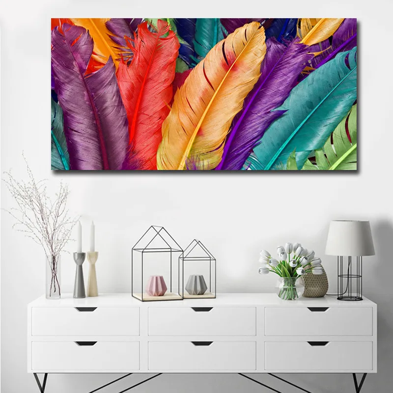 

Colorful Feather Wall Art Canvas Painting Nordic Posters And Prints Modern Photography Custom Wall Pictures Livingoom Wall Decor