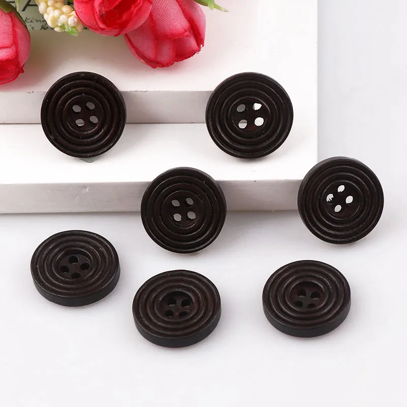 

50PCS Dark Coffee Wooden Buttons Round Spiral Sewing Buttons Scrapbooking 4 Holes Sewing Accessories 18mm For Child