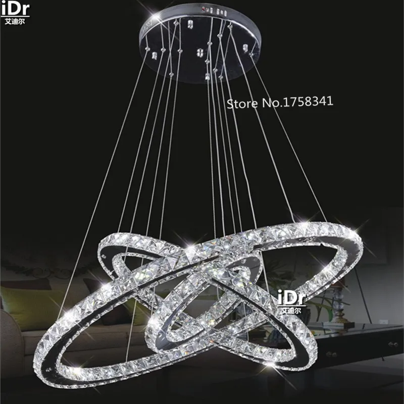 

Remote modern minimalist stainless steel 3 Circles crystal lamp living room lobby restaurant bedroom rings 145W LED chandelier
