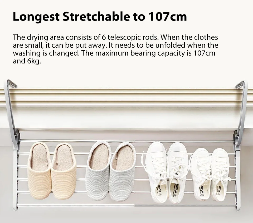New products Xiaomi Mijia Bang telescopic drying rack hanger aluminum alloy PP material frame adjustable hanger smart home (6)