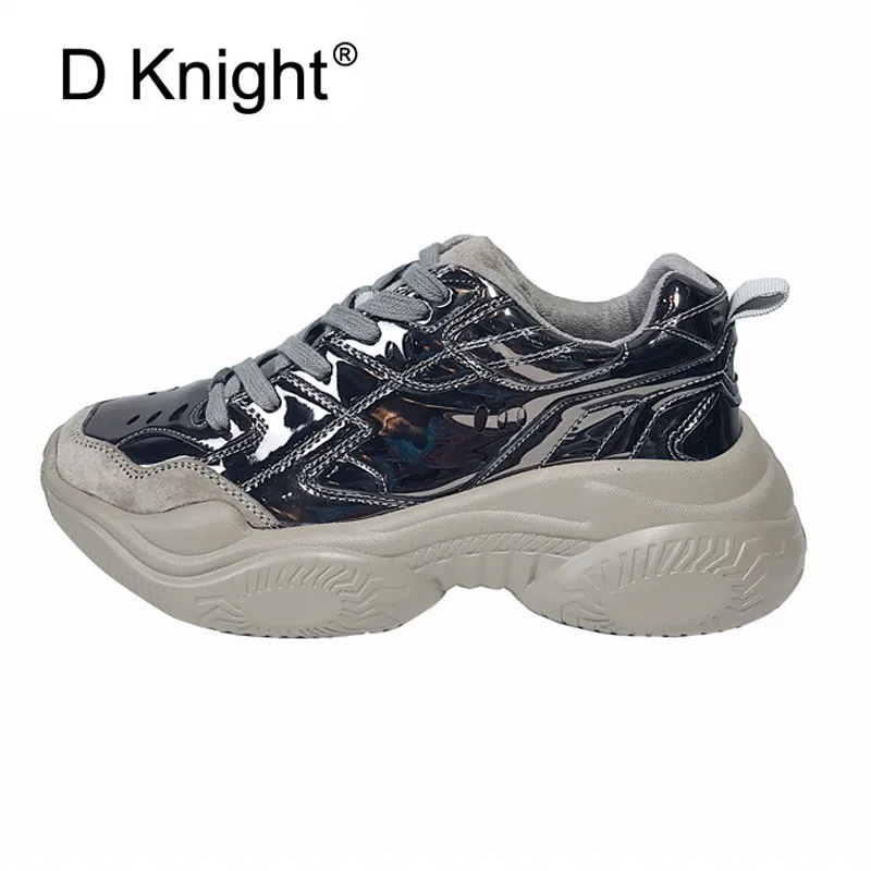 

Women Creepers Sneakers 2019 Spring Autumn Female Flat Platform Shoes Korean Ulzzang Harajuku Thick Bottom Old Shoe Woman Silver