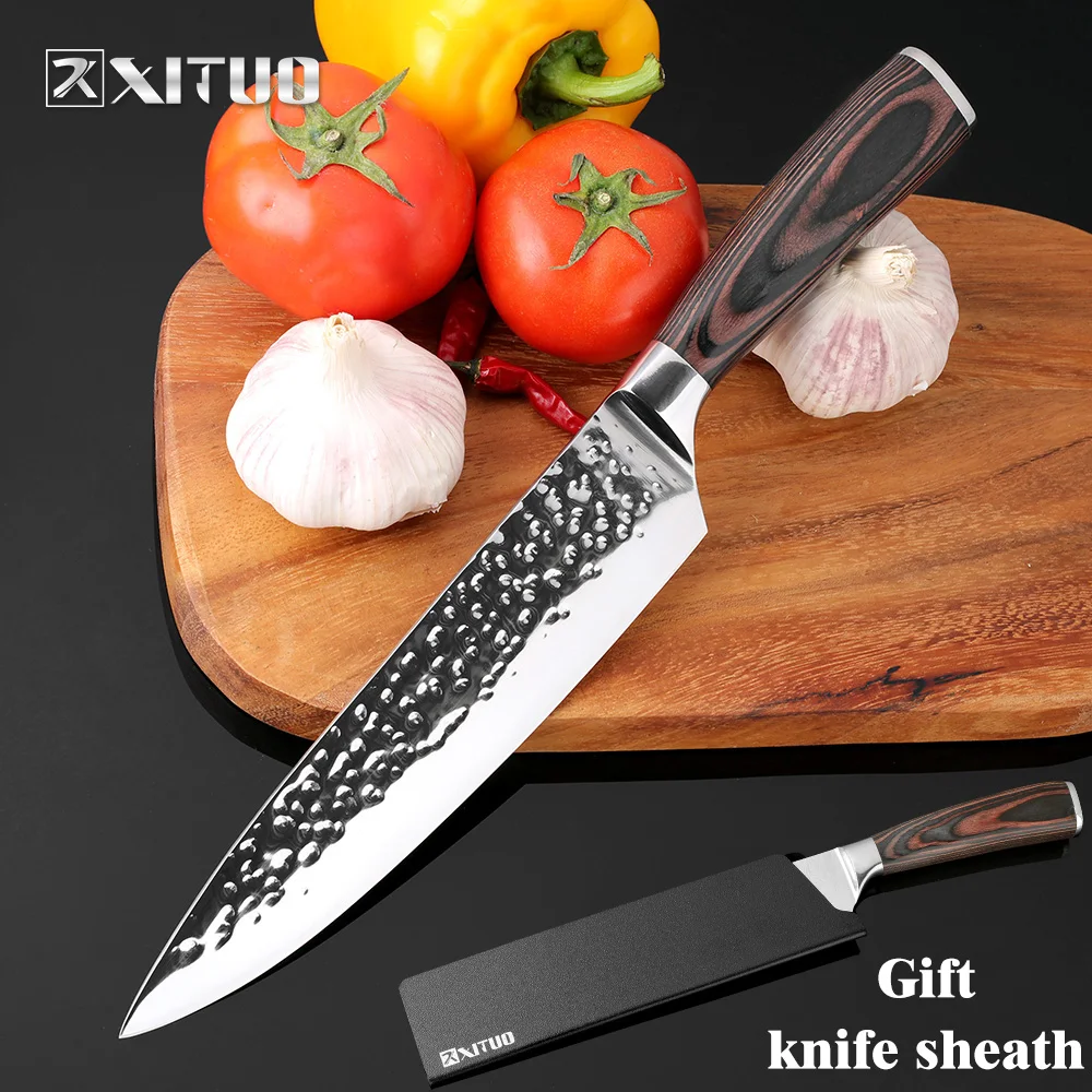 

XITUO New Chef Knives 8"inch Handmade Forged 7Cr17Mov Stainless Steel Sharp Kitchen Knife Santoku Filleting Cleaver Slicing Tool