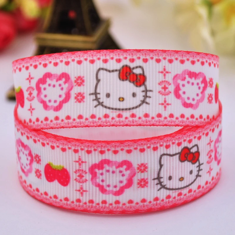 7/8" 22mm Hello Kitty Cartoon Printed grosgrain ribbon party decoration