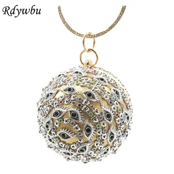 

Rdywbu Cute Eyes Round Evening Bag Bridal Wedding Wrist Clutches Diamond Banquet Purse Handbag Chain Shoulder Messenger Bag B447