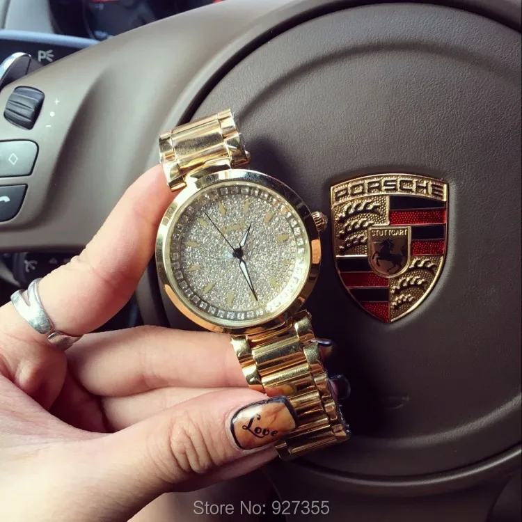 Hot Sale Top Quality Women Watches Luxury Steel Full Rhinestone Wristwatch Lady Crystal Dress Watches Gold 3