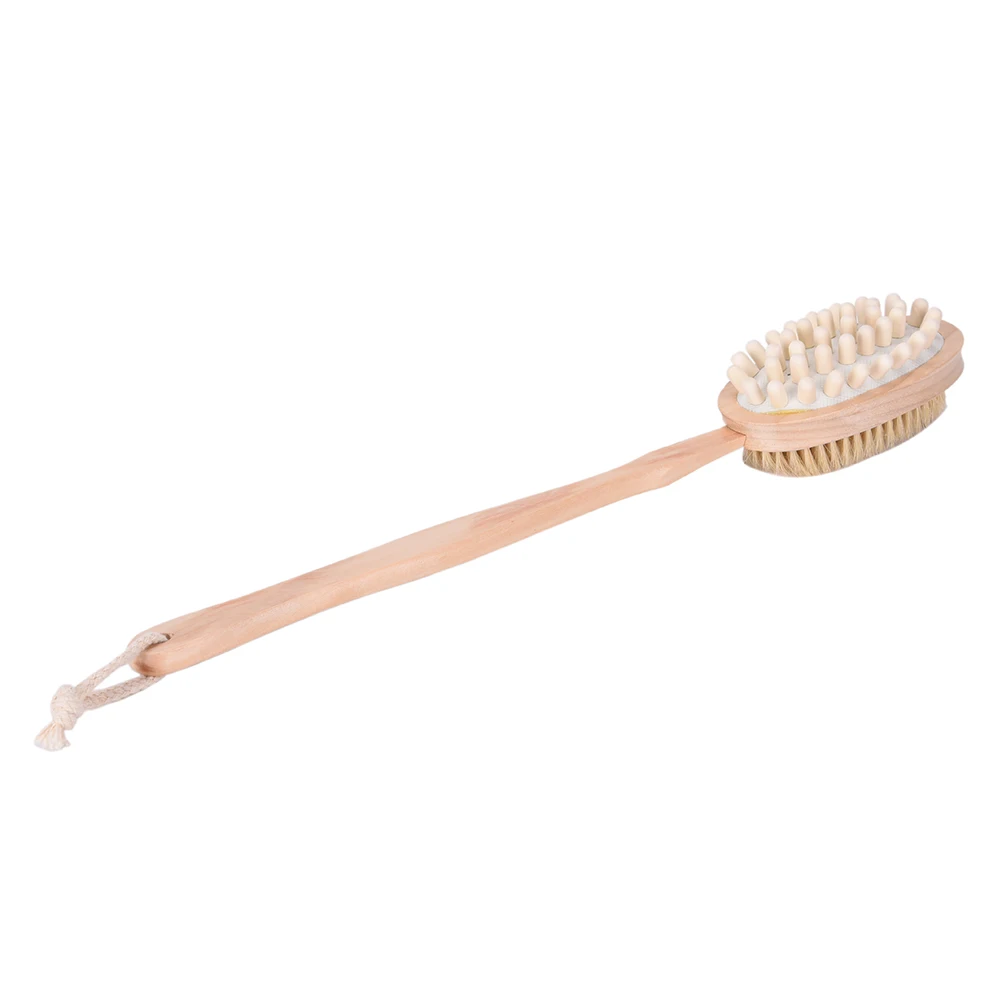 Natural Wooden Bristles Scrubber Long Handle Shower Bath Brush Body Massage Brushes 2 in 1 Sided