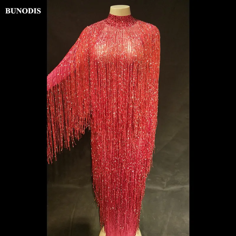 

ZD443 Women Sexy Net Yarn Long Skirt 8 Colors Available Full Of Sparkle Tassel Nightclub Party Stage Wear Bling Costumes