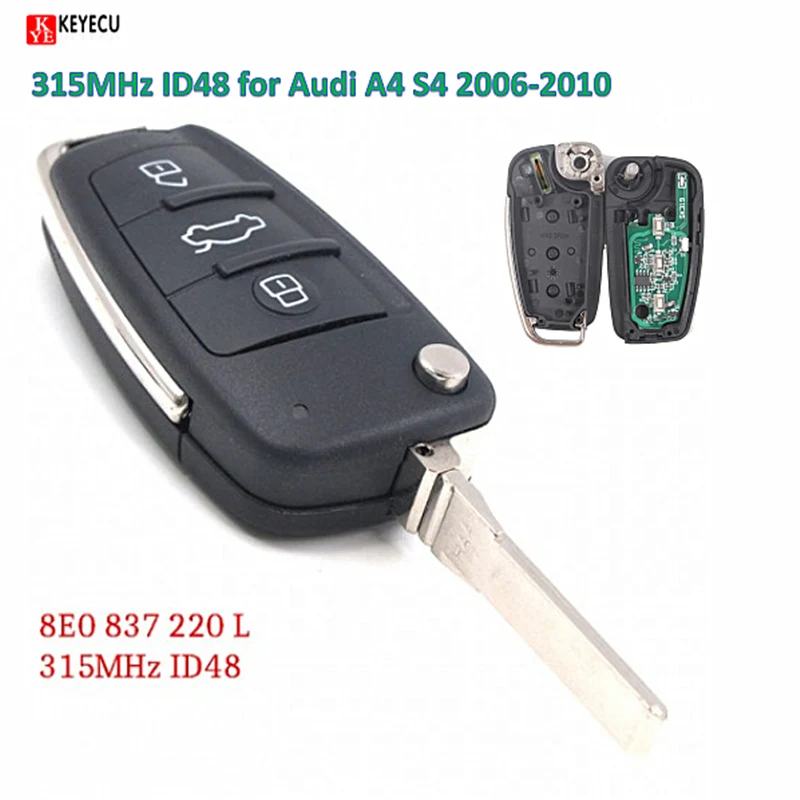 

Keyecu Intelligently DIY Upgraded Flip Remote Car Key Fob 315MHz ID48 for Audi A4 S4 2006-2010 P/N: 8E0 837 220 L