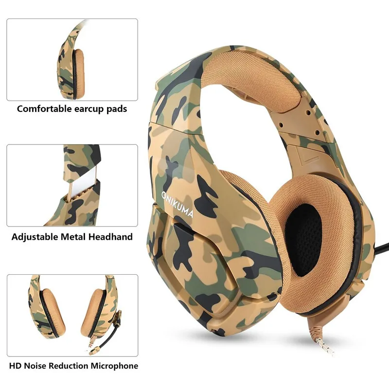 ONIKUMA K1 камуфляж PS4 игровая гарнитура шлем Бас игры наушники auriculares с микрофоном