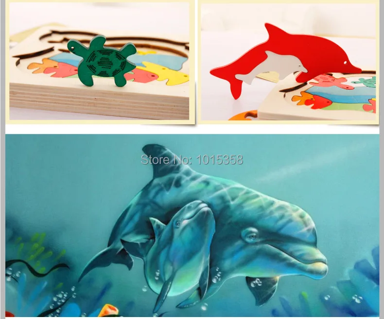 Детская деревянная головоломка, Классическая Игрушка с мультяшным 3D животным узором, детские деревянные пазлы, игрушка дельфины, динозавры, обучающая головоломка, подарок