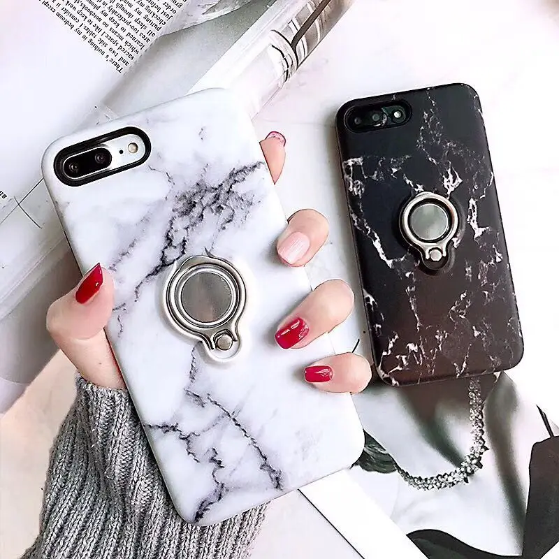 I X Silicone TPU Luxury Matte Marble Capinha Cover Cases For Iphone 6 S 6s 7 8 Plus X With Business Car Ring Holder Stand Cover (8)
