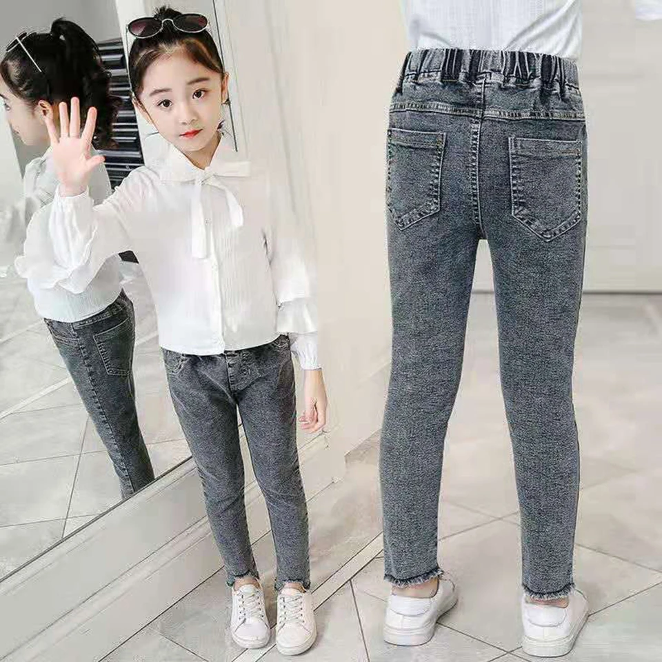 Slim Girls Jeans Pants For Kids 3 6 8 12 Years Autumn Spring Children Girl Pants Solid Color Durable Baby Girls Jeans Pants