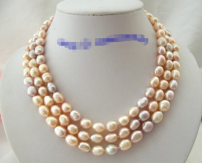 

fastSUPER 3rows 11mm baroque pink freshwater cultured pearl necklace d187
