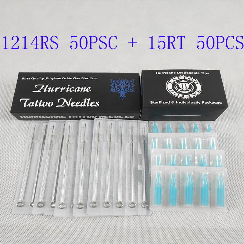 

Tattoo Needles Tip (14RS+15RT) Tattoo Needles and Tubes Mixed 50PCS Sterile Tattoo Needles+ 50PCS Disposable Tattoo Tips