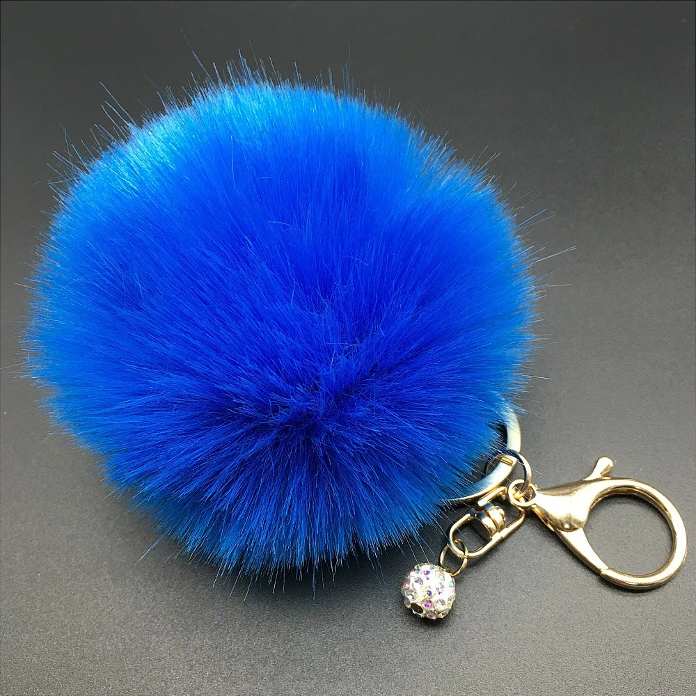 

8cm Fluffy Rabbit Fur Ball Keychain Pearl Key Chain Fur Pompons Keychain Fur Pompom Keychain Porte Clef Charm