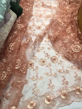 

3D Lace Fabric 2019 Latest French Nigerian Laces Fabric High Quality African Beads Lace Fabric For Wedding Dress 5yards YYZ128