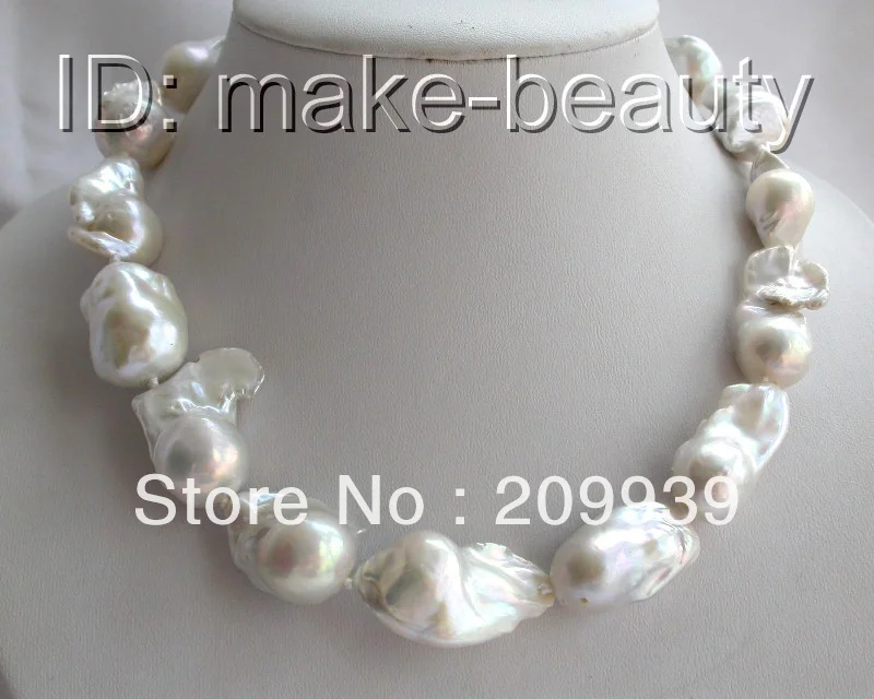 

FREE SHUPPING>>>@@> huij 001970 stunning big baroque white keshi reborn freshwater pearls necklace