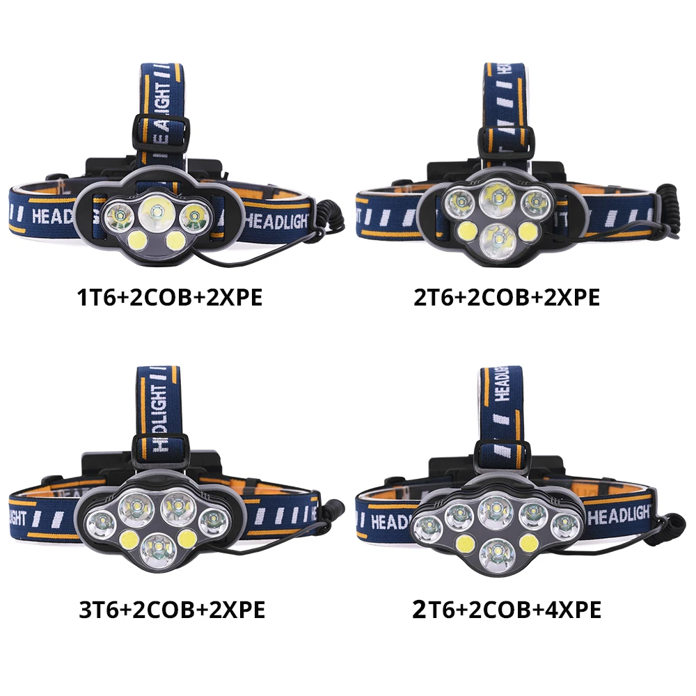 ANJOET удара налобный фонарь 5/6/7/8 светодио дный XML-T6 фара рыбалка лампа 8 режимов для фонарик вспышки + 18650 + кабель usb + адаптер
