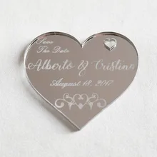 Лазерная Обработка на заказ имя зеркало золотистый акриловый бирки в форме сердца, лазерная резка брелки, пользовательские этикетки