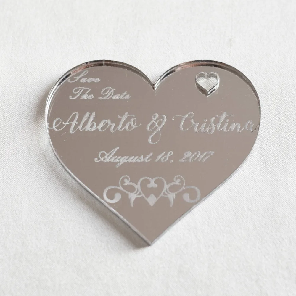 Personalized Laser Cut name mirror gold Acrylic heart tags,Laser Cut