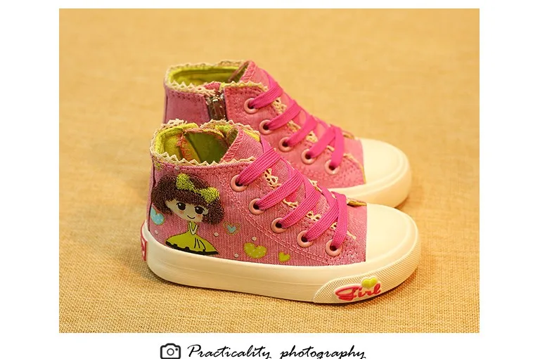 New 2016 Spring Fashion Girls Shoes Canvas Children Shoe Breathable Casual Print Girls Sneakers Toddler High Good Rubber Sneaker 434 (7)