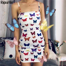 Rapwriter High Street Butterfly Print Spaghetti Strap Sheath Dress Women 2019 Summer Bodycon Backless Ladies Party Mini Dress