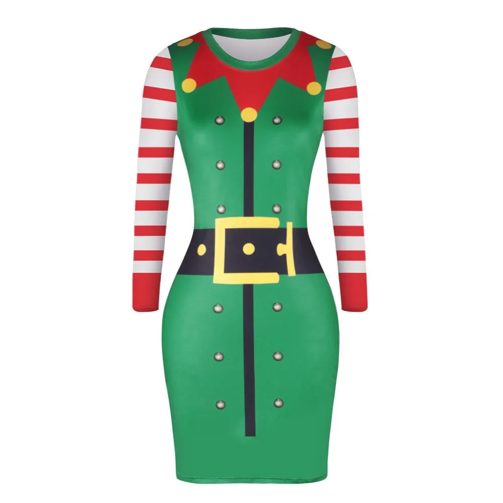 

Christmas Women Dress Long Sleeve Print Female Stretchy Skinny Bottom Evening Wear Dresses Clothes roupas feminina de festa