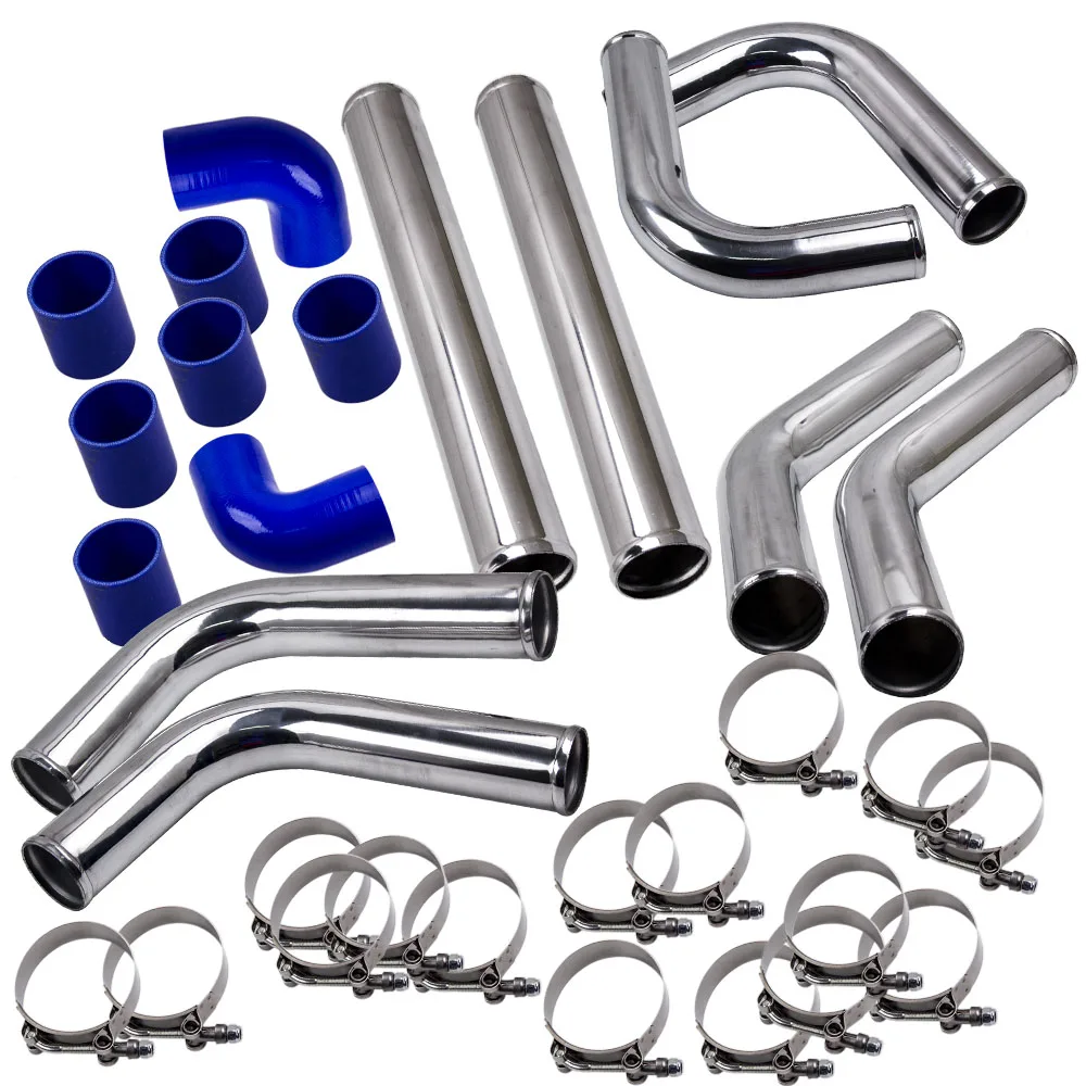 

Universal 2.5" Aluminum 8PCS Turbo Intercooler Piping Pipe Kits+Clamp Chrome