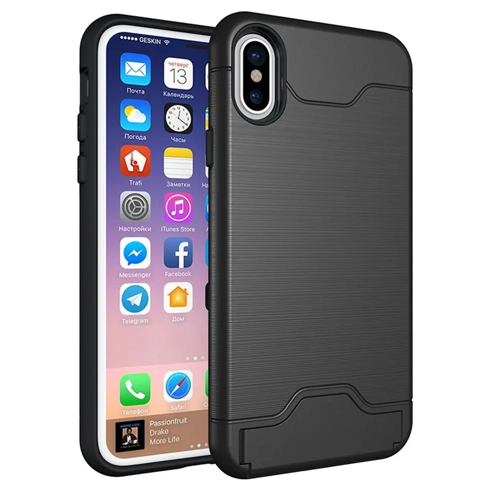 

2pcs Black Mobile Phone Drawing pattern Protective Case Cover Shockproof With Card Slot For iPhone X