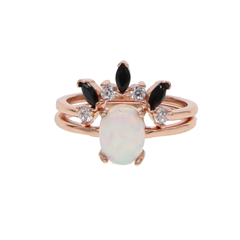 delicate Jewelry Wholesale Rose Gold Color white Opal Wedding Crystal Ring for Women Gift Drop Shipping 2pc ring set stackable|Кольца для