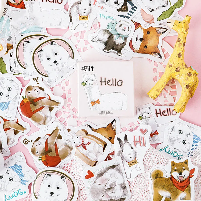 

45Pcs/Box Cute Pet Stickers Kawaii Cat Alpaca Stickers Bullet Journal Paper Toys Sticker For Kid DIY Scrapbooking Diary Albums