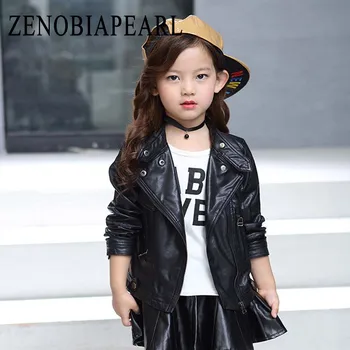 

ZENOBIAPEAR Girls Leather Coat Children PU Leather Jacket Girls Jacket 2020 Children Casual Outerwear Infant Age 1-12 Years Old