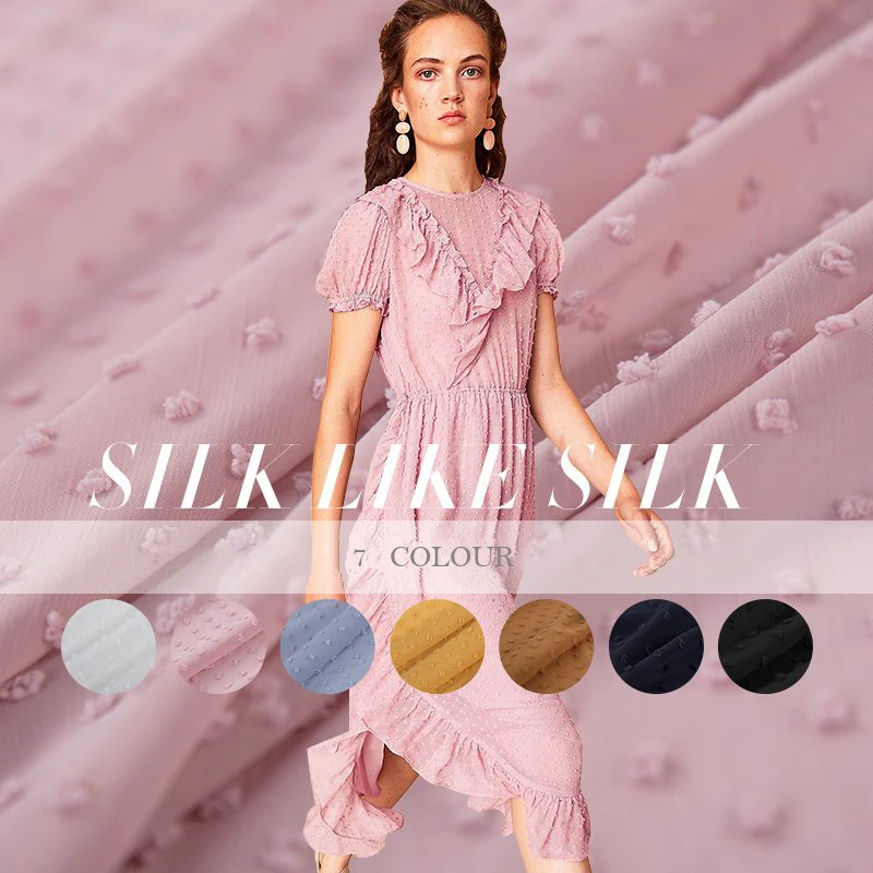 

High-end custom Stone Flower Imitated Silk Fabric For Women Dress,Width 145cm Wave point crepe de chine Cloth For DIY Sewing Hot
