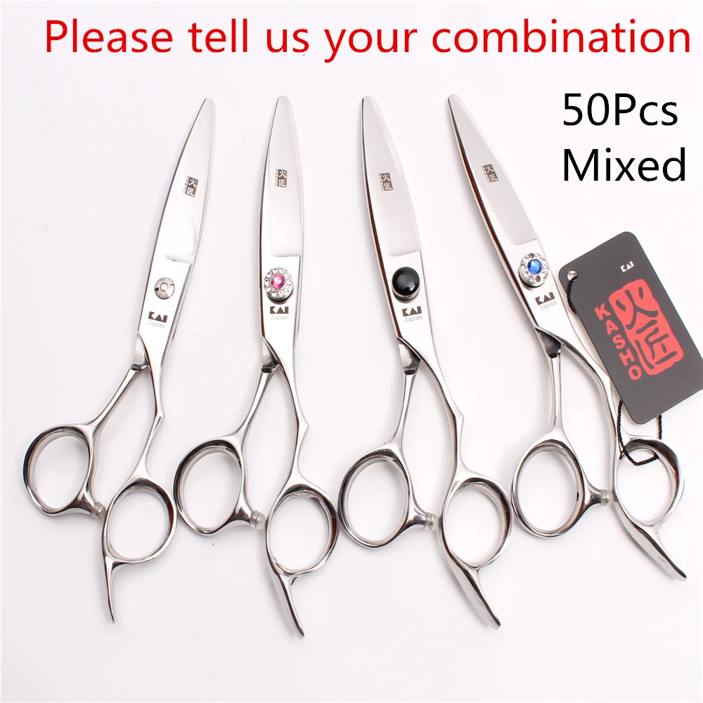 50Pcs 6in. 16cm Kasho Barber Hairdressing Scissors Cutting Thinning Shears Human hair Set of Tools Razor Blade | Красота и здоровье