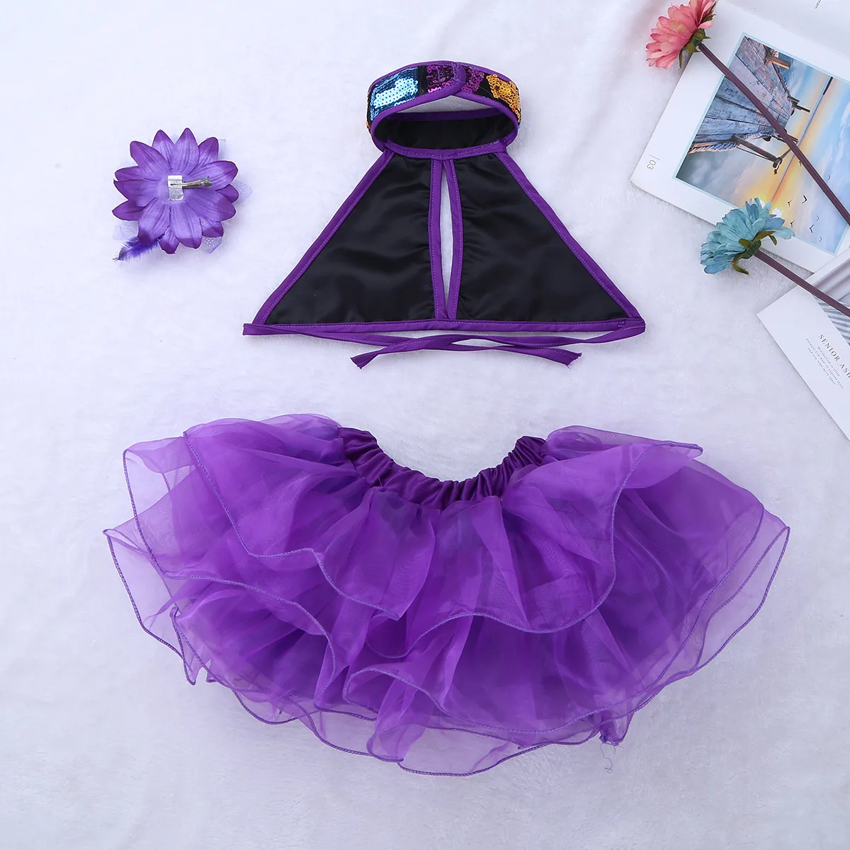 Балетное платье для девочек костюм для джазовых танцев детский Блестящий короткий топ с блестками и платье-пачка комплект с зажимом для волос для сцены